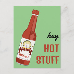 HEY HOT STUFF Spicy Hot Sauce Cat Maracas Liebe Postkarte