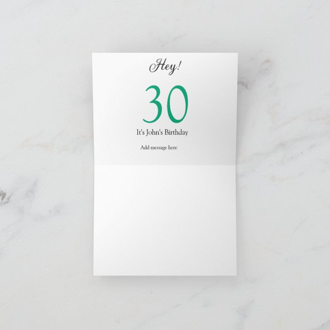 Hey it's 30th birthday green black bold letter nam dankeskarte (Innenseite)