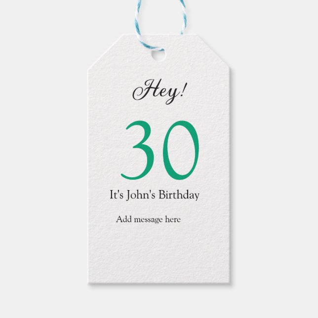 Hey it's 30th birthday green black bold letter nam geschenkanhänger (Vorderseite)