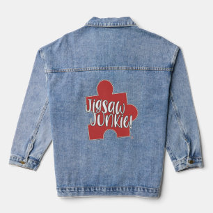 Hey Jigsaw-Junkie-Puzzle-Hobby-Logo Lustige Kunst Jeansjacke