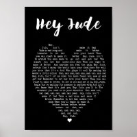 Hey Jude Black Heart Wall Art Song Lyric Print