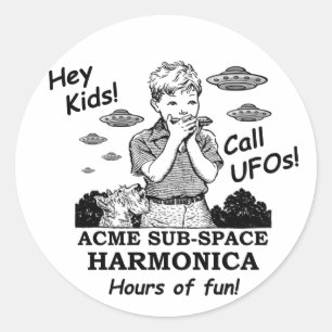 Hey Kids! Ruft UFOs! Runder Aufkleber