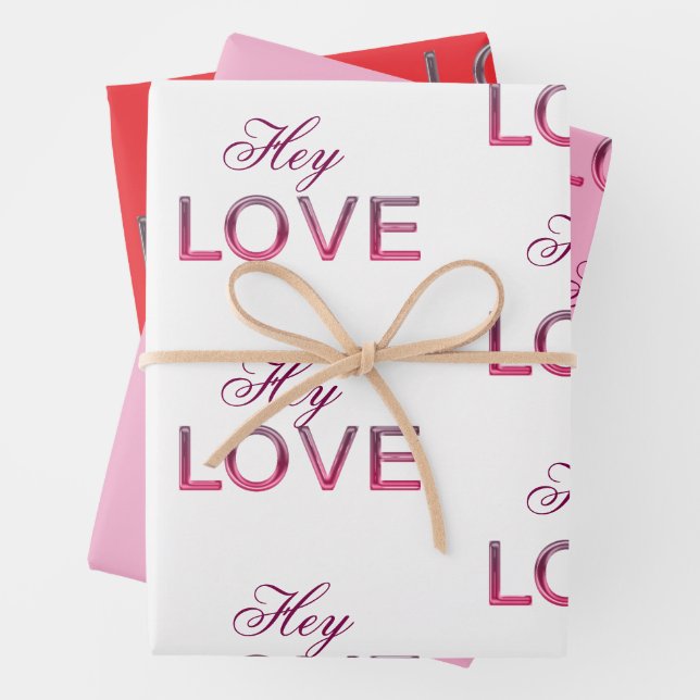 'Hey Liebe' Packpapier Flachblatt Set 3 Geschenkpapier Set (Beispiel)