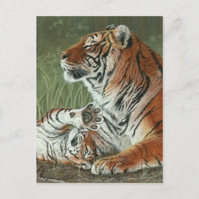 Hey, Mama Weck auf! Tiger und Mutter Postkarte (Vorderseite)