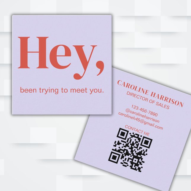 Hey Moderner Minimalistischer, farbiger QR-Code Quadratische Visitenkarte (Fully customizable to fit your business or social needs.)