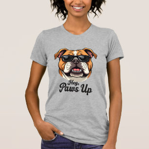 Hey Paws hoch Vintage Bulldogge mit Sonnenbrille L T-Shirt