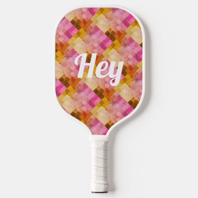 Hey Pink Wasserfarbe Geometrisches Muster Pickleball Schläger (Vorderseite)