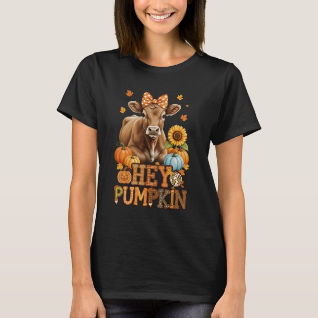Hey Pumpkin Highland Cow Fall Autumn Pumpkin Thank T-Shirt (Vorderseite)