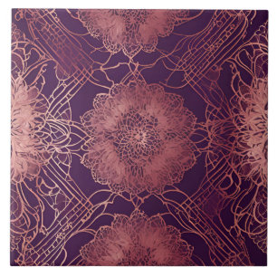 Hey Rosegold Floral AI-Kunst  Fliese