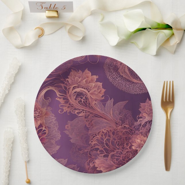 Hey Rosegold Floral AI-Kunst  Pappteller (Hochzeit)