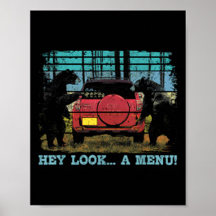 Hey Schau dir ein Menü Funny Bear Camping Retro Vi Poster