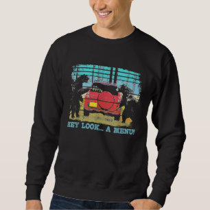 Hey Schau Ein Menü Lustiger Bär Camping Retro Vint Sweatshirt