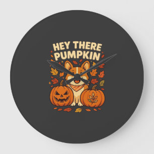 Hey There Kürbis Corgi Halloween Kürbisse Herbst Große Wanduhr