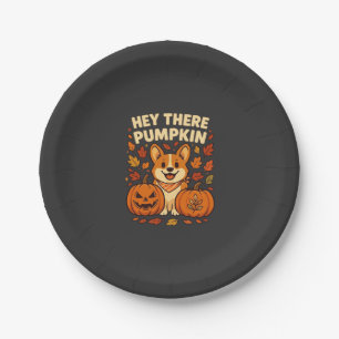 Hey There Pumpkin Corgi Halloween Kürbisse Herbst Pappteller