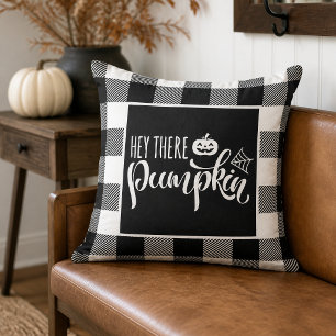 Hey There Pumpkin Schwarz Buffalo Plaid Halloween Kissen