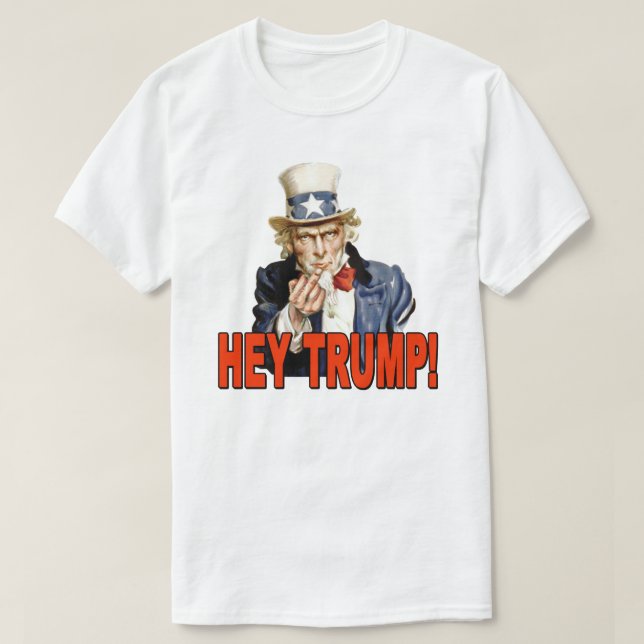 Hey Trump! Uncle Sam mit Middle Finger Anti Trump T-Shirt (Design vorne)