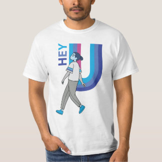 Hey U" Minimalistischer Statement-T - Shirt
