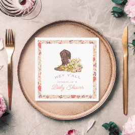 Hey Y'all Cowboy Boot & Bouquet Girl Baby Shower Serviette