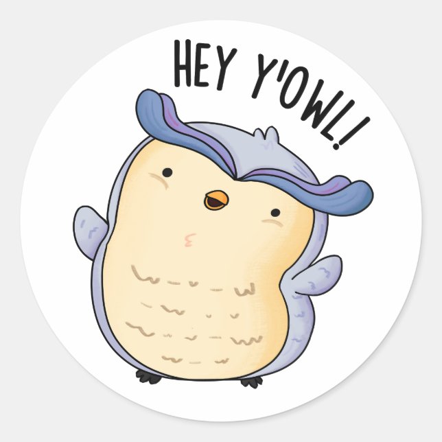 Hey Y'Owl Funny Owl Puff Runder Aufkleber (Vorderseite)