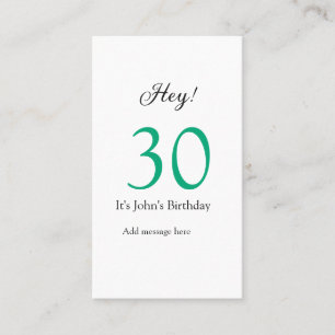 Hey, zum 30. Geburtstag grün schwarze fettschrift Visitenkarte