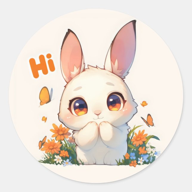 Hi Anime Bunny Niedlich Runder Aufkleber (Vorderseite)