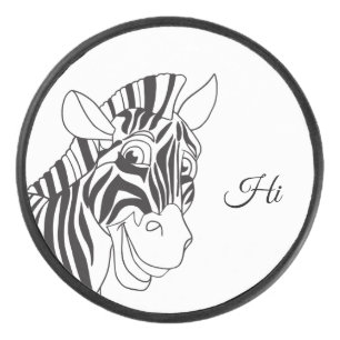 "Hi"-Buchstaben Schönes Zebra Schwarz & Weiß Eishockey Puck