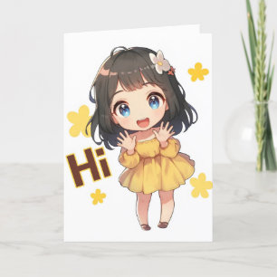 Hi Card Anime Girl Chibi Yellow Feiertagskarte