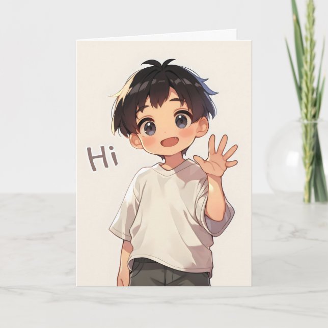 Hi Chibi Boy Anime Feiertagskarte (Vorderseite)