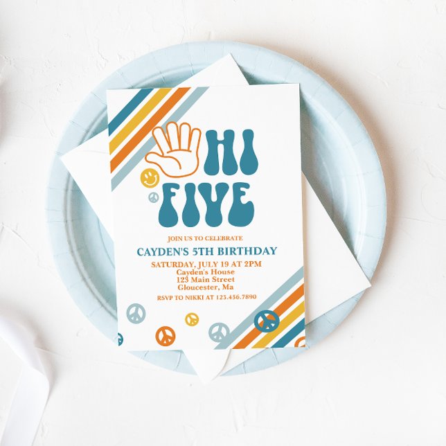 Hi Five Retro Boy 5. Geburtstag Einladung (Von Creator hochgeladen)