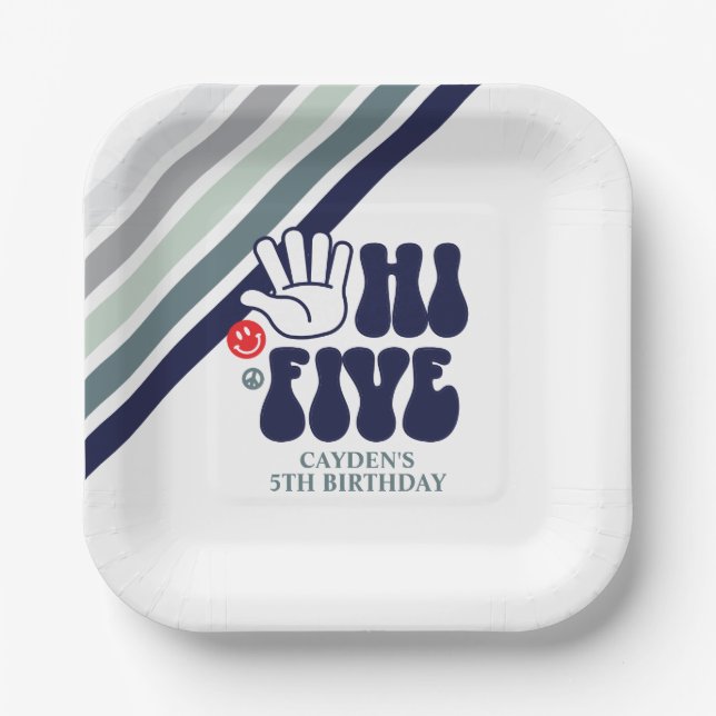 HI FIVE Retro gestreifte Pappteller (Vorderseite)
