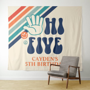 Hi Five Retro-Streifen Geburtstagsteppich Wandteppich