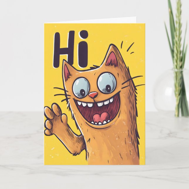 Hi Funny Orange Cat Feiertagskarte (Vorderseite)