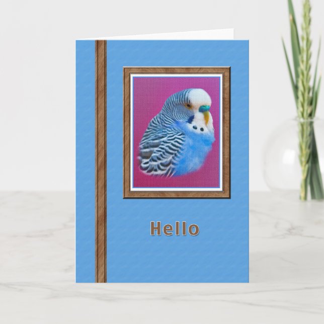 Hi/Hello Karte mit blauem Parakeet (Vorderseite)