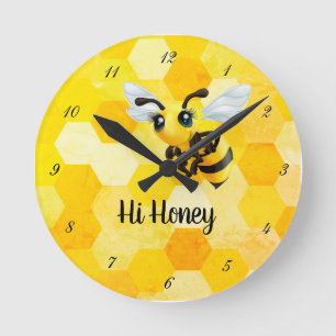"Hi Honey" Bee Runde Wanduhr