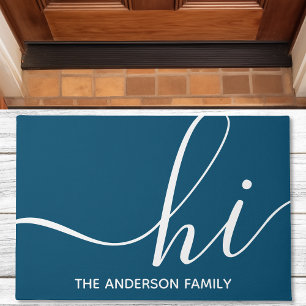 Hi Kalligrafie Schrift Modern Navy Personalisiert Fußmatte
