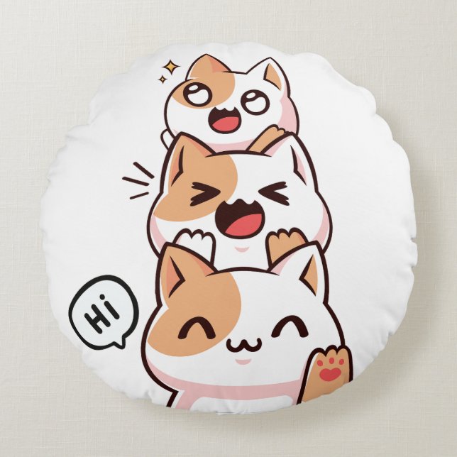 Hi Katzen Rundes Kissen (Vorderseite)