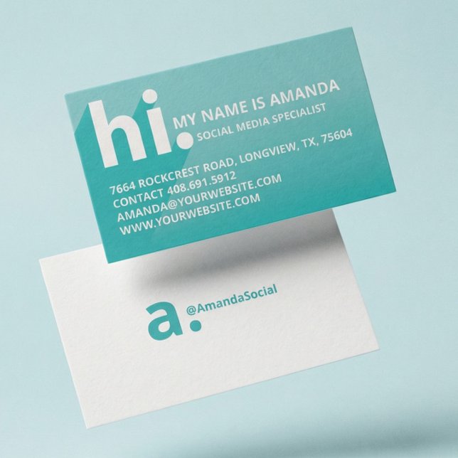 Hi Mein Name ist muffig diagonal Shadow Aquamarin  Visitenkarte (Modern Blue Social Media Influencer Branding Bus Business Card)