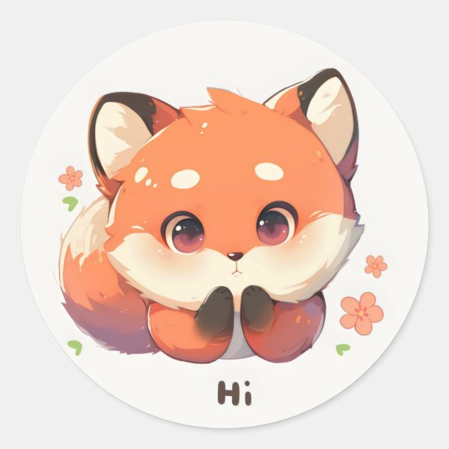 Hi Niedlich Fox Animal Runder Aufkleber (Vorderseite)