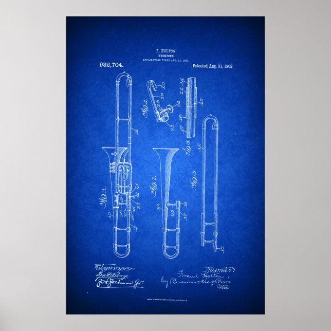 Hi res Trombone Patent art Blueprint style Poster (Vorne)