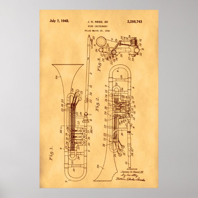 Hi res Trombone Patent Art Vintag Paper Poster (Vorne)