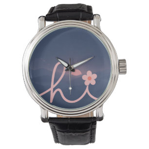 "hi" Schrift Berg Sonnenuntergang Design Armbanduhr