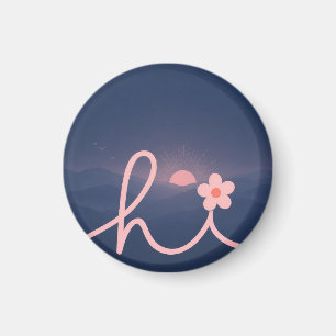 "hi" Schrift Berg Sonnenuntergang Design Magnet