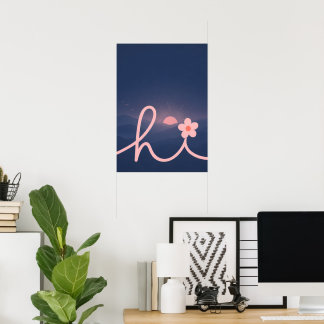 "hi" Schrift Berg Sonnenuntergang Design Poster
