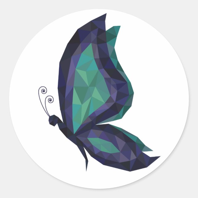 Hi-Tech Schmetterling Low Poly Moderne geometrisch Runder Aufkleber (Vorderseite)