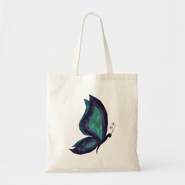 Hi-Tech Schmetterling, modern blau/grün, Low Poly Tragetasche (Vorne)