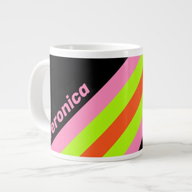 HI-VIS and Pink Stripes with Name Jumbo-Tasse (Vorderseite Links)
