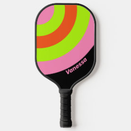 HI-VIS und rosa Circle Streifen mit Namen Pickleball Schläger