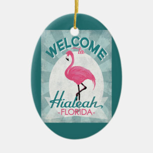 Hialeah Florida Pink Flamingo Retro Keramik Ornament