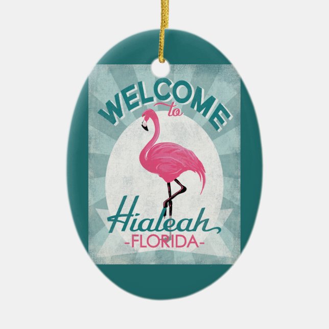 Hialeah Florida Pink Flamingo Retro Keramik Ornament (Vorne)
