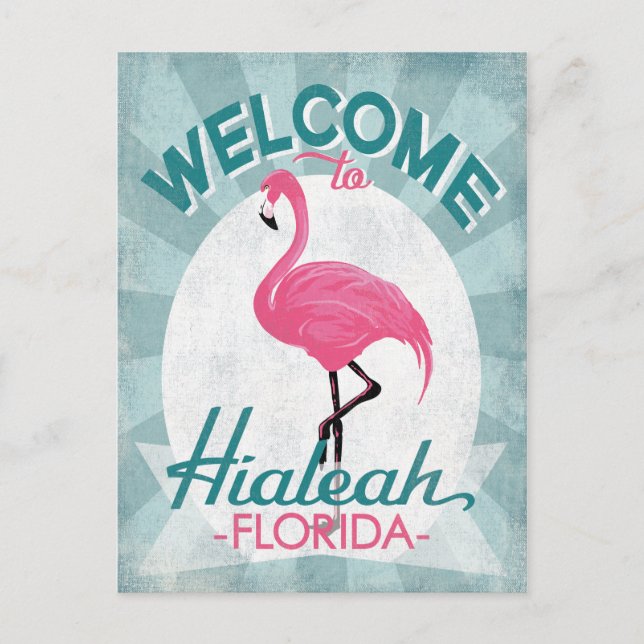 Hialeah Florida Pink Flamingo Retro Postkarte (Vorderseite)